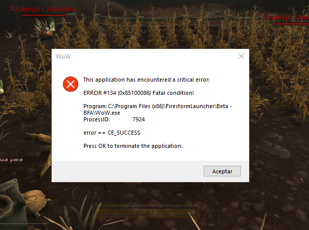 [Cuenta]: Error #134 - Inválido - Firestorm